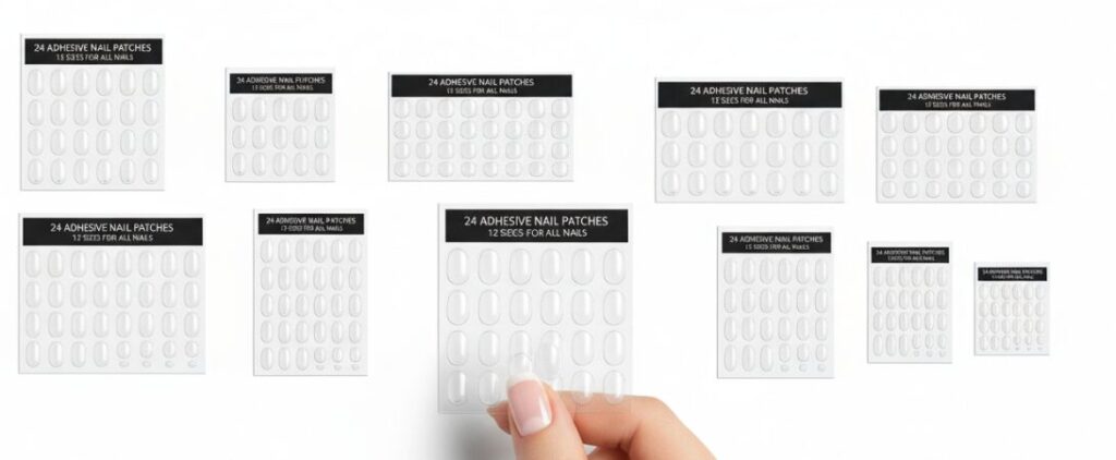 We offer 12 different sizes of individual adhesive strips to suit various nail sizes.