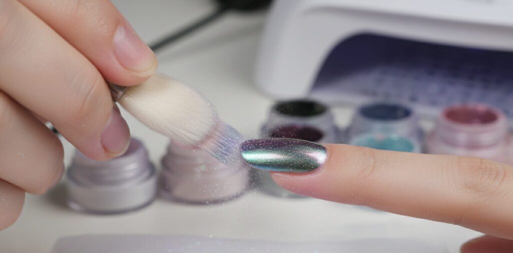 Her fingernails were painted with nail polish.