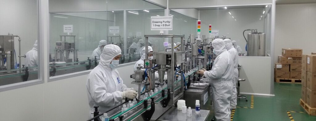 A group of people are producing nail polish.