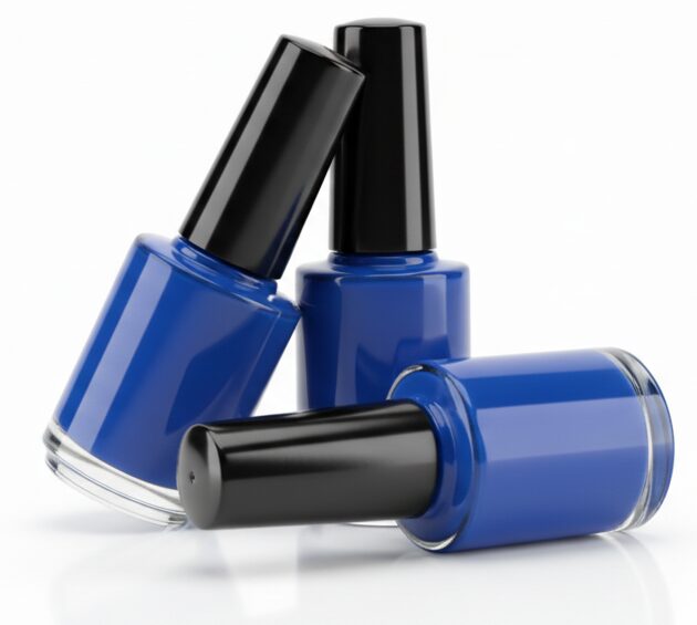 A bottle of blue nail polish.