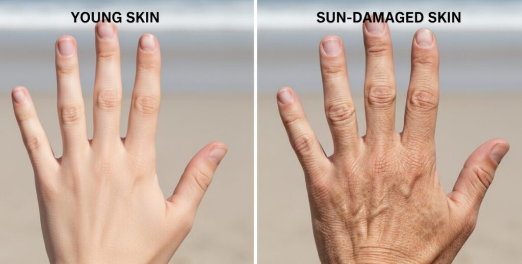 Side-by-Side Comparison of Localized Wrinkles and Pigment Spots Caused by Sun Exposure