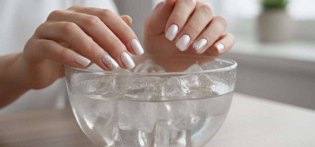 Use ice water to harden nail polish.